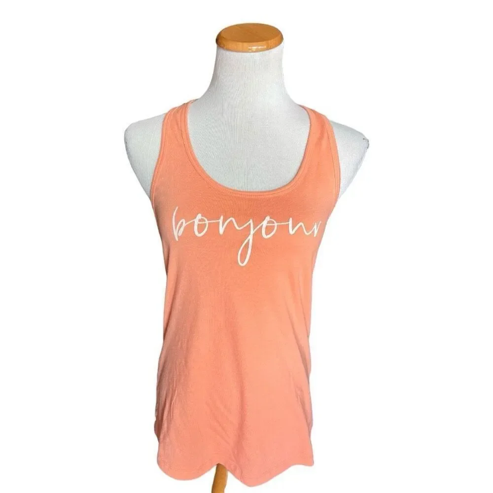 Womens The Ideal Tee Bonjour Racerback Graphic Tank Top - Sz L